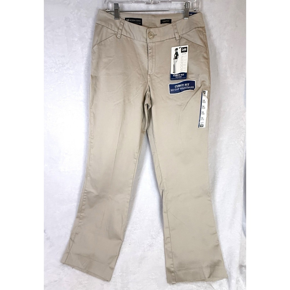 Lee Curvy Fit Khaki Trouser Pants Womens 14 Medium NWT Stretch Work Career